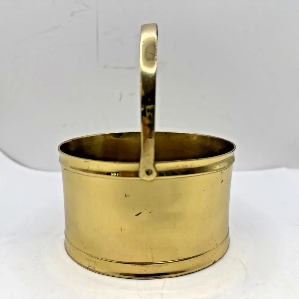 Vtg Solid Brass Round Oval Shape Planter Handles 4 x 2.5 Rustic Cottage Decor
